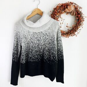 Tahari Womens Plus Size 1X High Neck Abstract Ombre Soft Sweater Black Gray